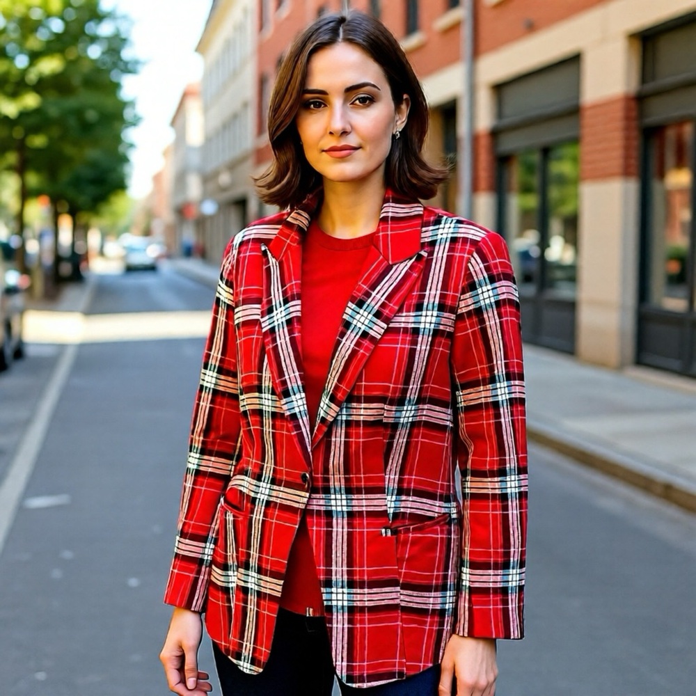 ❤️HP🌺🌟NY&C Haymarket Check Red Blazer XL Petite (ECU)